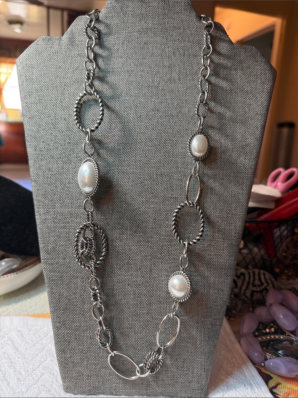 Premier Designs Silver-Tone Faux Pearl Long Link Necklace